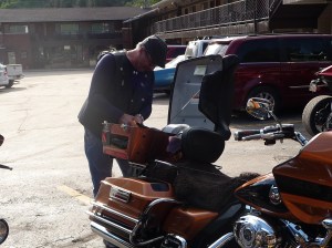 Paul saddling up for the days ride.